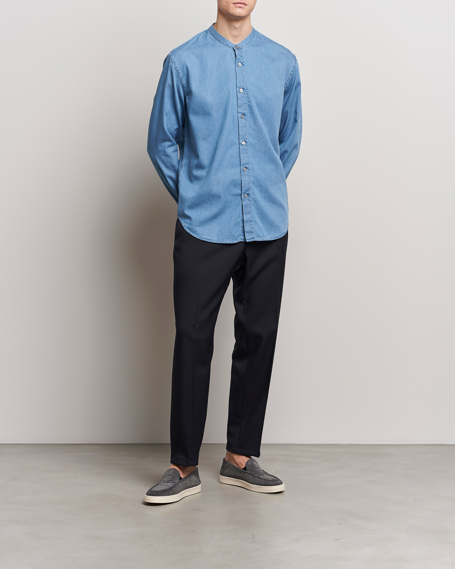 Mies | Kauluspaidat | Giorgio Armani | Slim Fit Denim Guru Collar Shirt Light Indigo