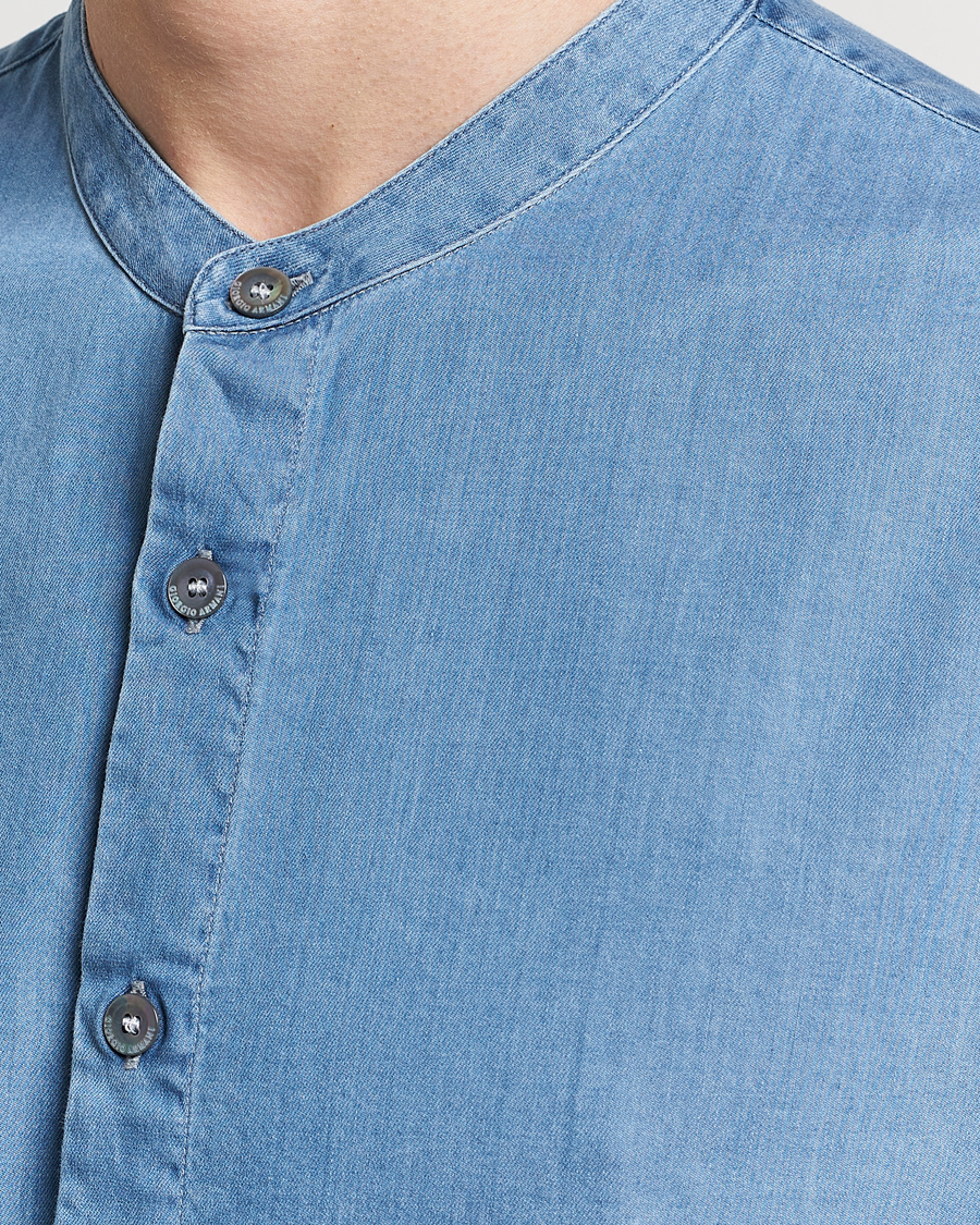 Mies | Kauluspaidat | Giorgio Armani | Slim Fit Denim Guru Collar Shirt Light Indigo