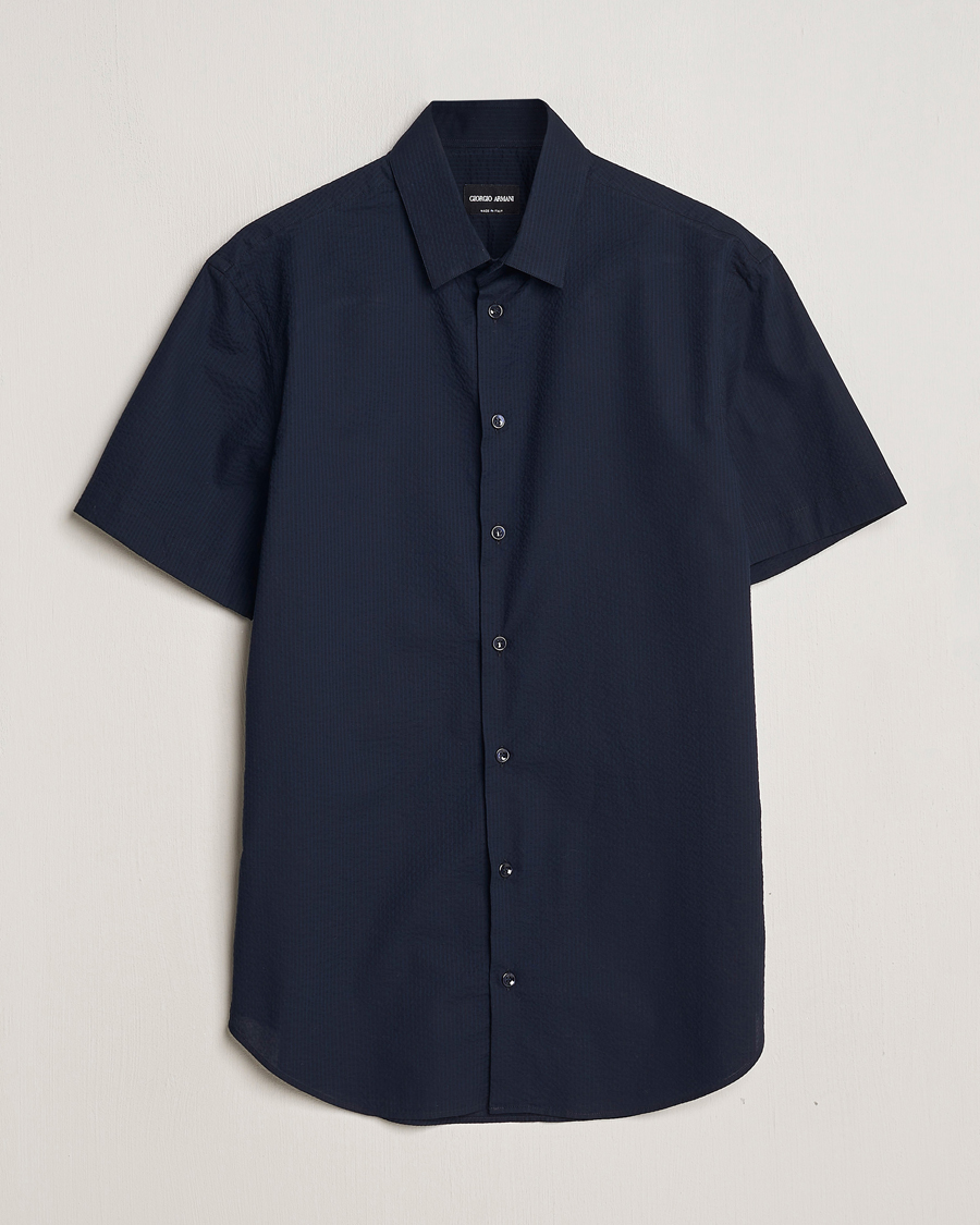 Mies | Kauluspaidat | Giorgio Armani | Short Sleeve Seersucker Shirt Navy
