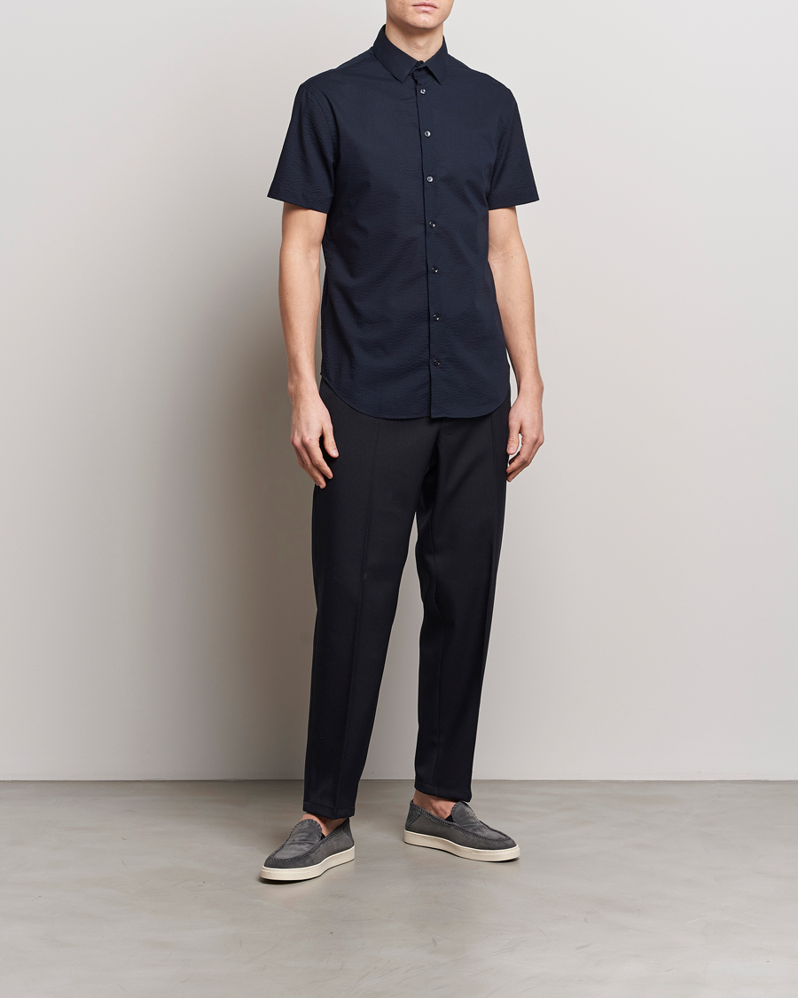 Mies | Kauluspaidat | Giorgio Armani | Short Sleeve Seersucker Shirt Navy