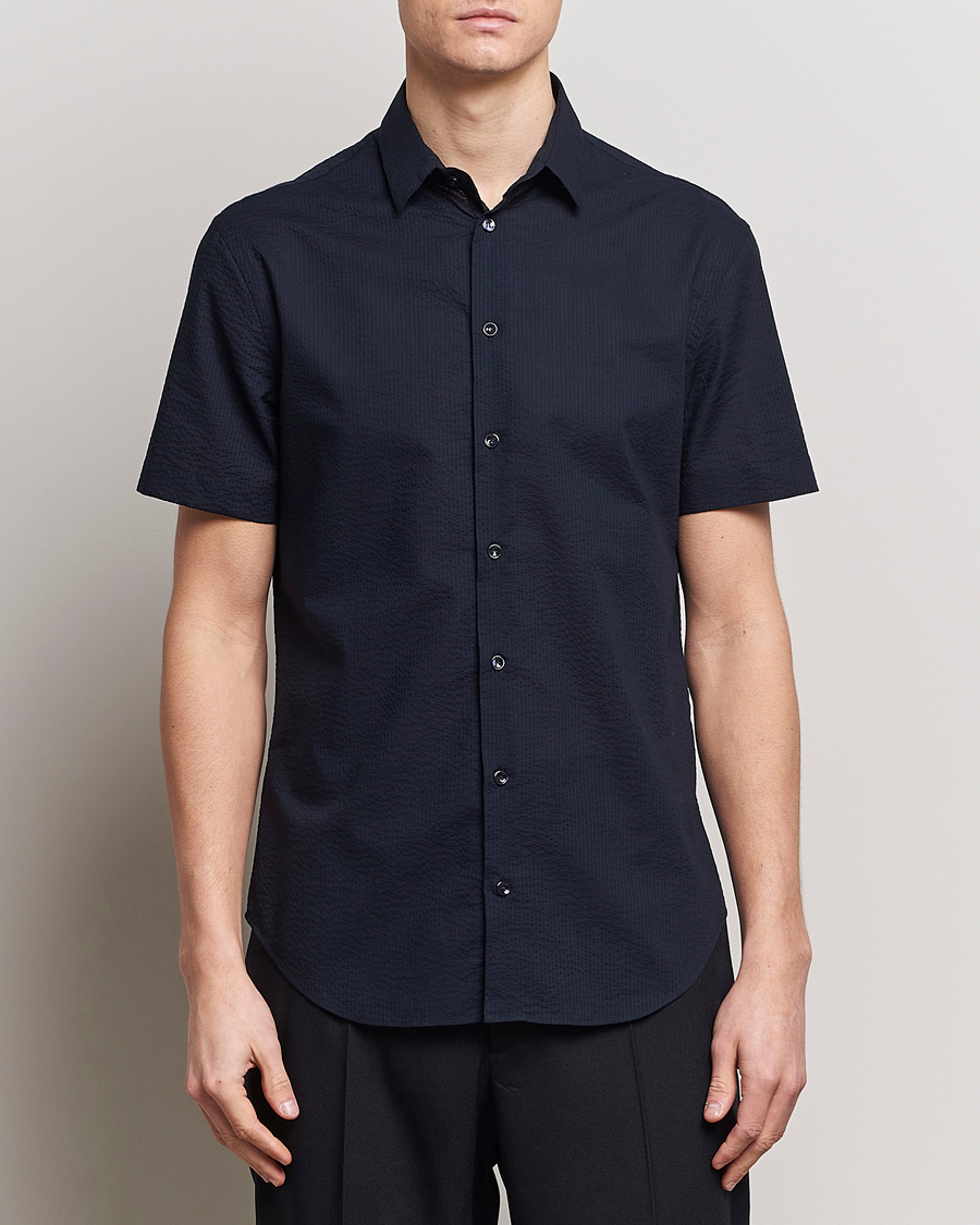 Mies |  | Giorgio Armani | Short Sleeve Seersucker Shirt Navy