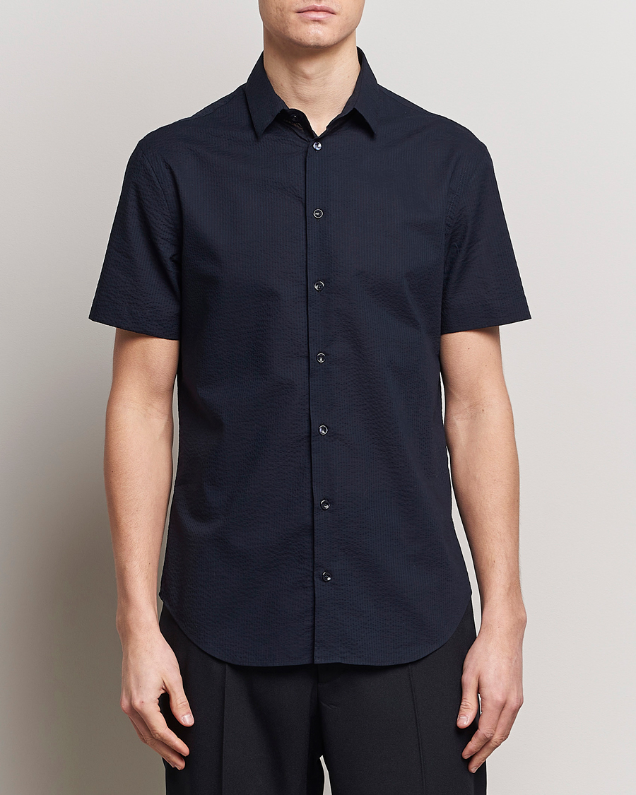 Mies | Kauluspaidat | Giorgio Armani | Short Sleeve Seersucker Shirt Navy