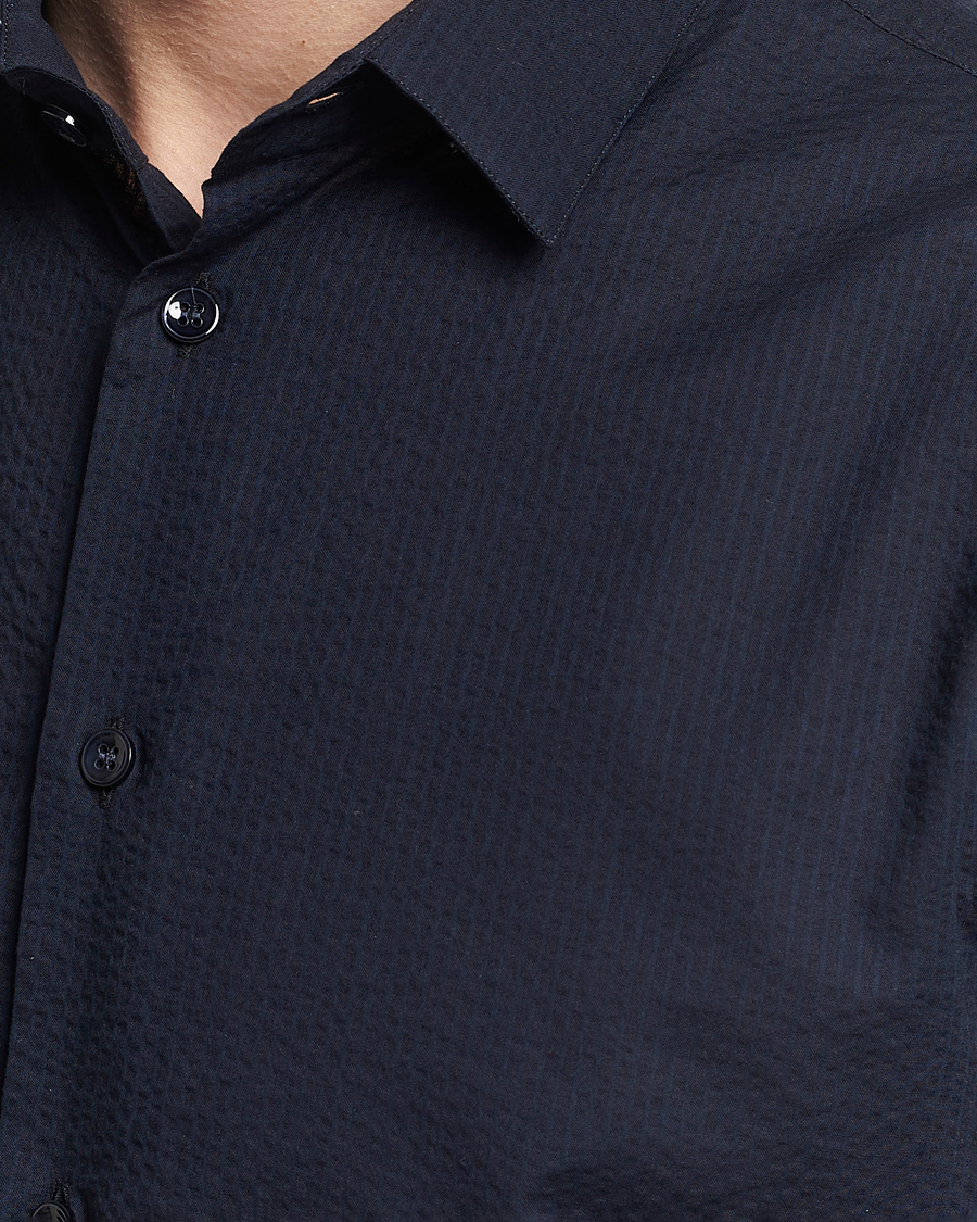 Mies | Kauluspaidat | Giorgio Armani | Short Sleeve Seersucker Shirt Navy