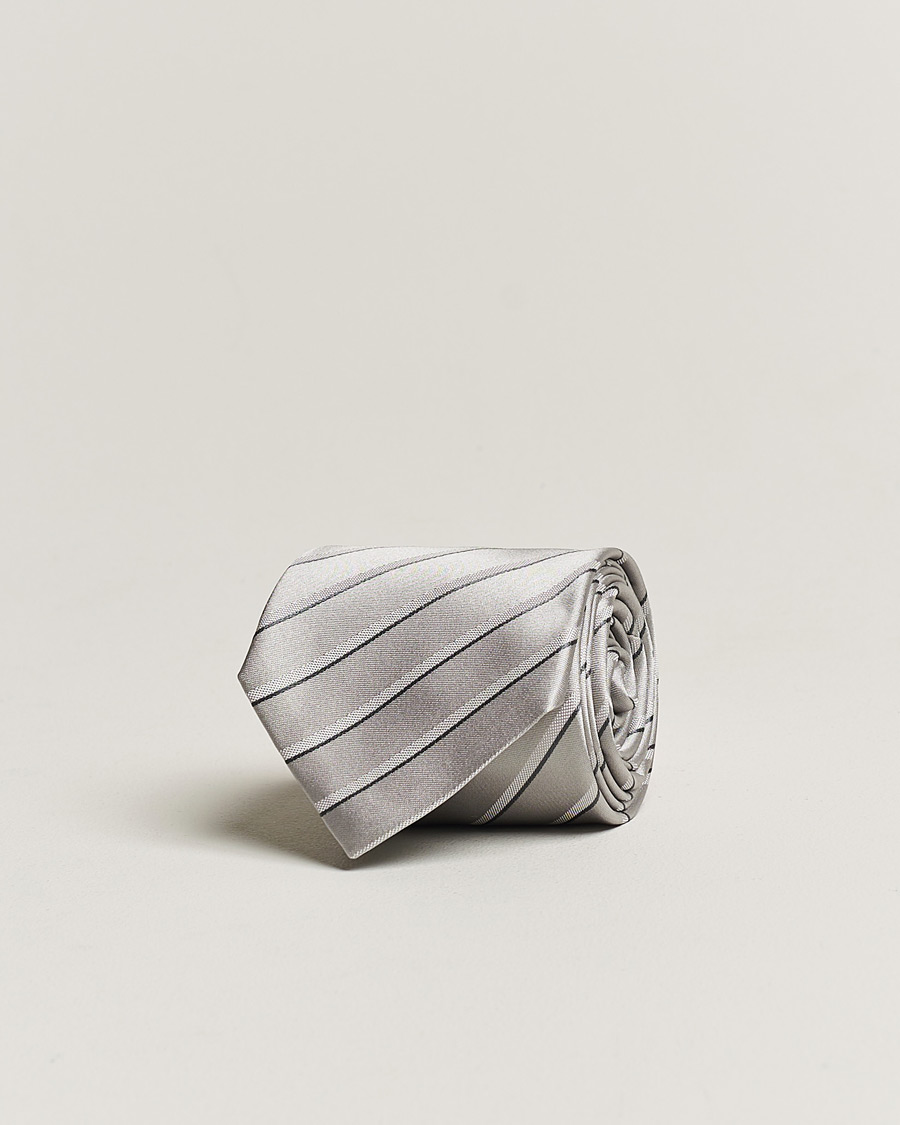 Mies | Giorgio Armani Regimental Stripe Silk Tie Light Grey | Giorgio Armani | Regimental Stripe Silk Tie Light Grey