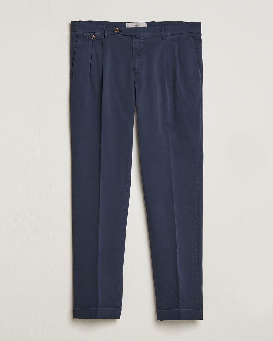 Mies | Housut | Briglia 1949 | Easy Fit Pleated Cotton Stretch Chino Navy