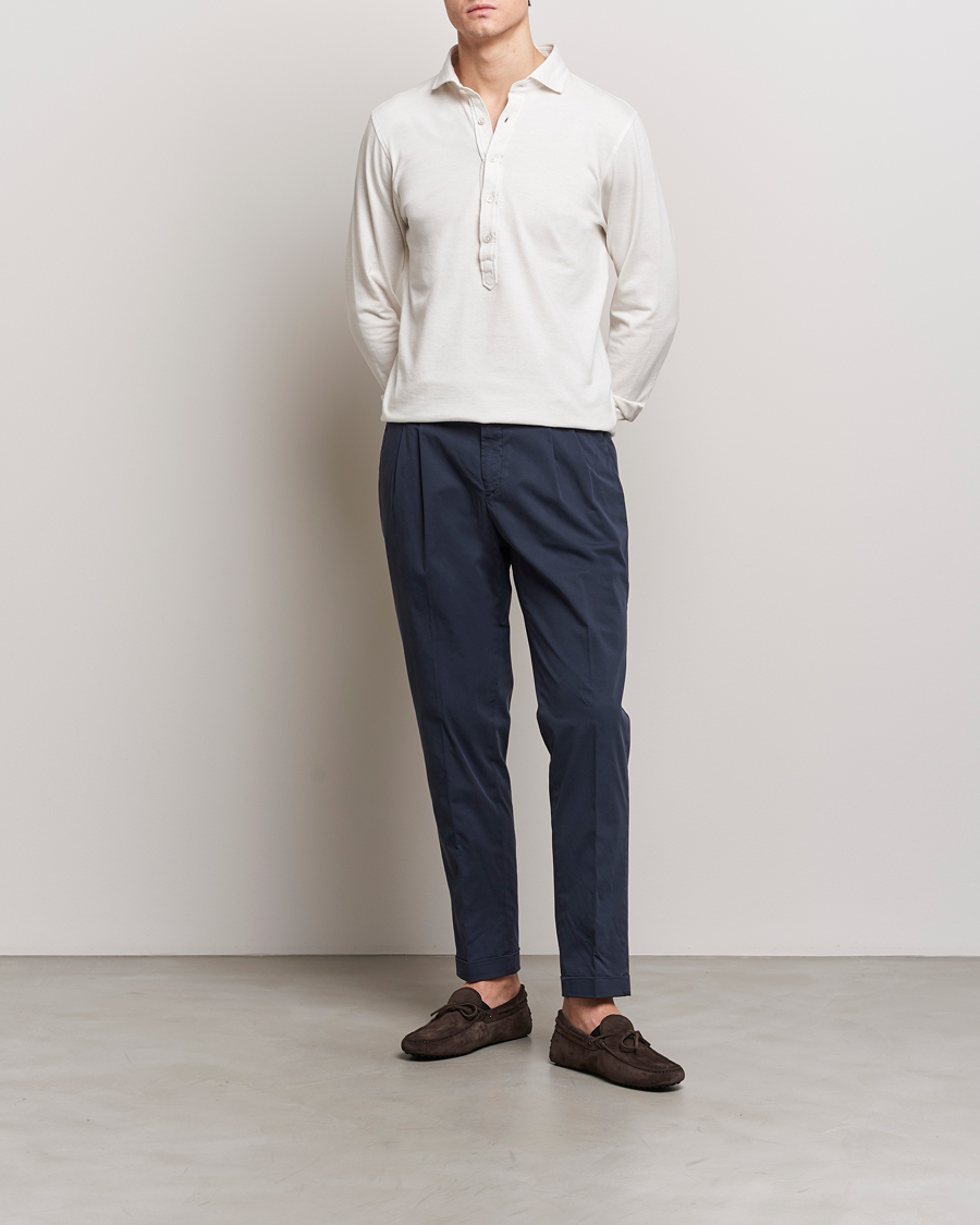 Mies | Housut | Briglia 1949 | Easy Fit Pleated Cotton Stretch Chino Navy