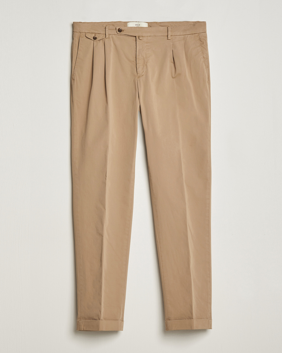 Mies | Housut | Briglia 1949 | Easy Fit Pleated Cotton Stretch Chino Taupe