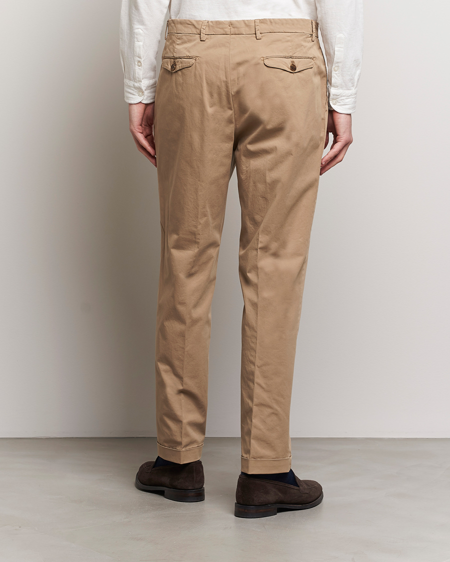 Mies | Housut | Briglia 1949 | Easy Fit Pleated Cotton Stretch Chino Taupe
