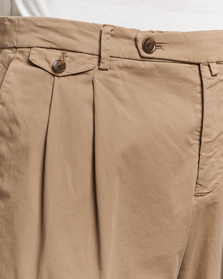 Mies | Housut | Briglia 1949 | Easy Fit Pleated Cotton Stretch Chino Taupe