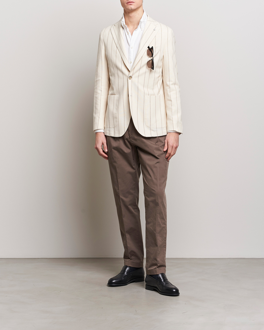 Mies | Housut | Briglia 1949 | Easy Fit Pleated Cotton Stretch Chino Brown