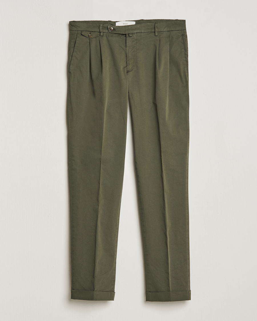 Mies | Housut | Briglia 1949 | Easy Fit Pleated Cotton Stretch Chino Olive