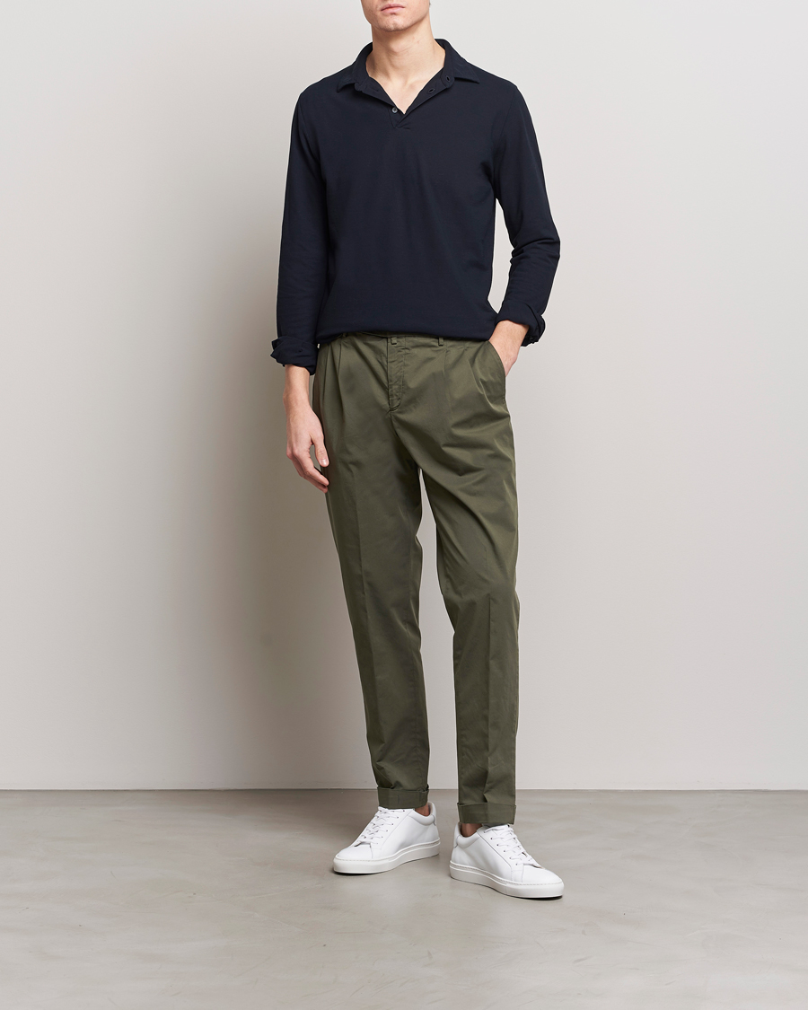 Mies | Housut | Briglia 1949 | Easy Fit Pleated Cotton Stretch Chino Olive