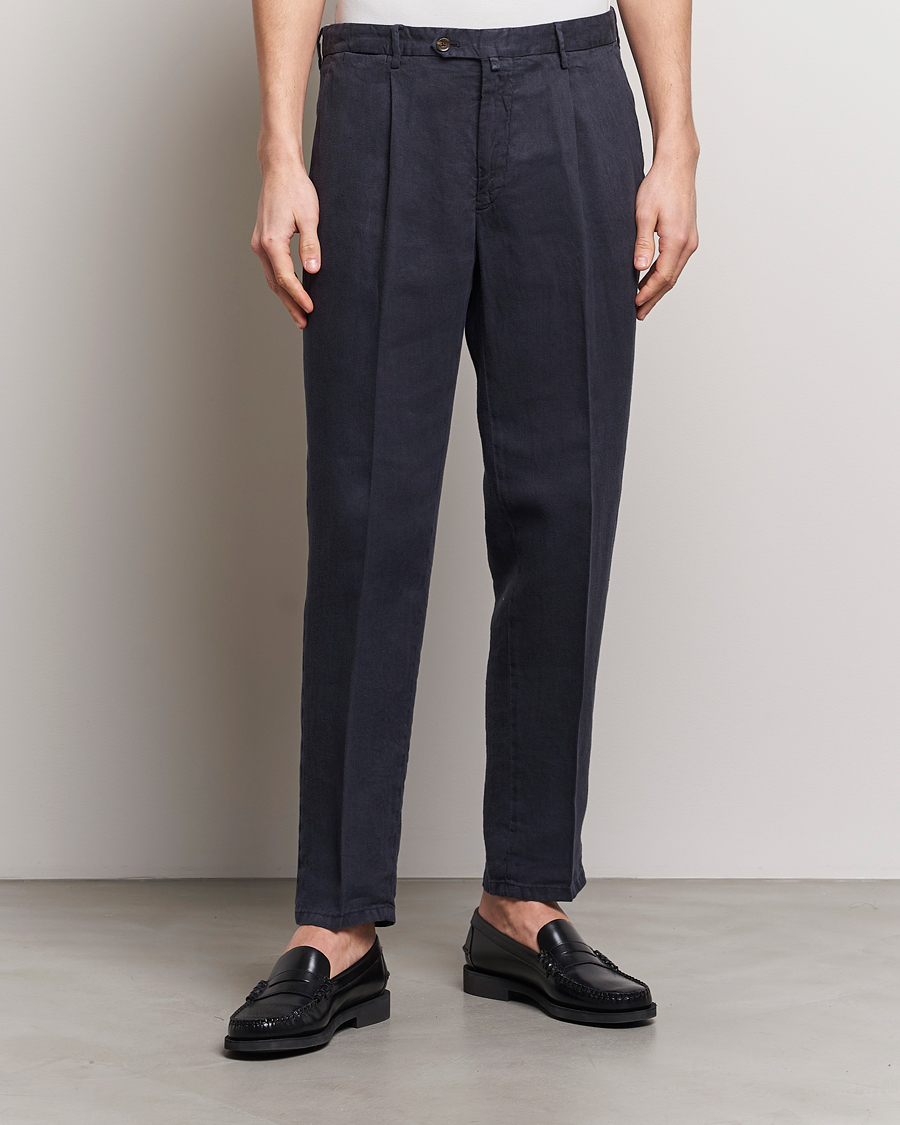 Mies | Vaatteet | Briglia 1949 | Pleated Linen Trousers Navy