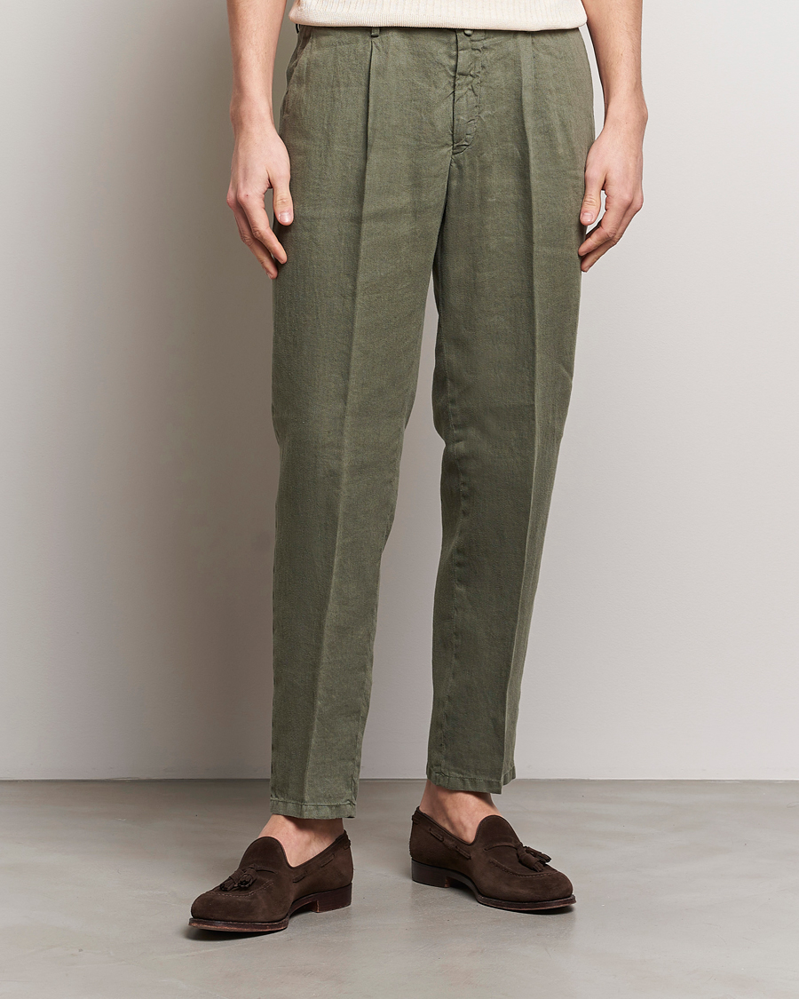 Mies | Pellavahousut | Briglia 1949 | Pleated Linen Trousers Olive