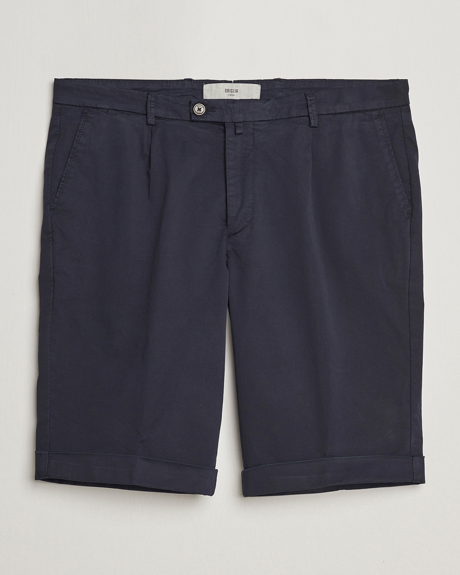 Mies | Shortsit | Briglia 1949 | Pleated Cotton Shorts Navy