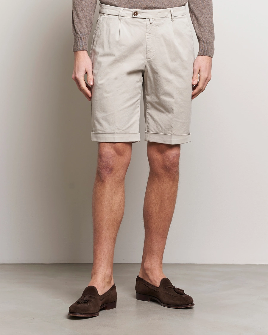 Mies | Vaatteet | Briglia 1949 | Pleated Cotton Shorts Beige