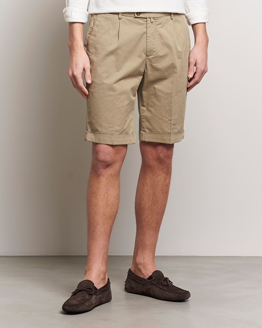 Mies | Chino-shortsit | Briglia 1949 | Pleated Cotton Shorts Taupe