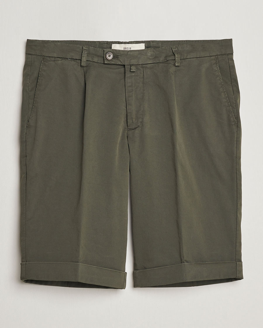 Mies | Shortsit | Briglia 1949 | Pleated Cotton Shorts Olive