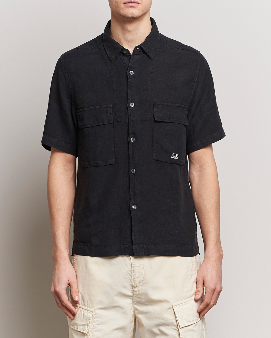 Mies | Lyhythihaiset kauluspaidat | C.P. Company | Short Sleeve Linen Shirt Black