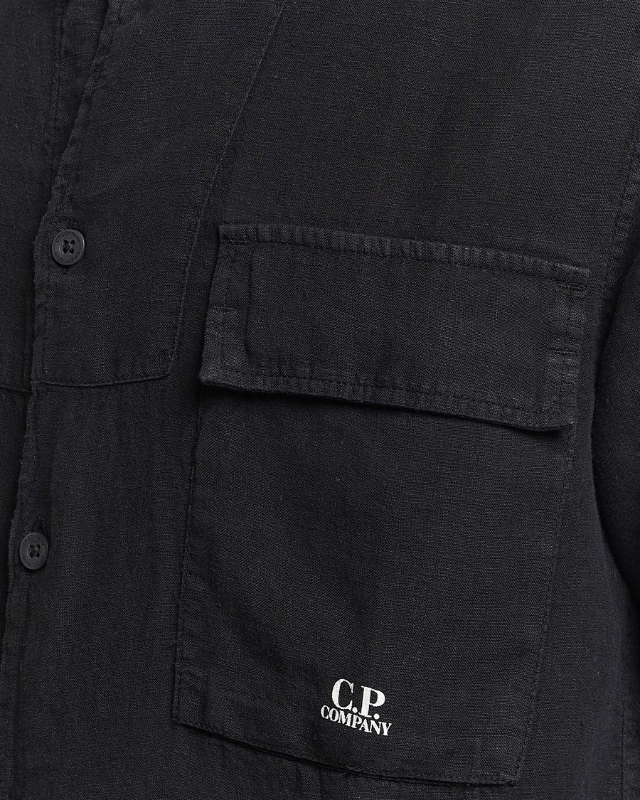 Mies | Kauluspaidat | C.P. Company | Short Sleeve Linen Shirt Black