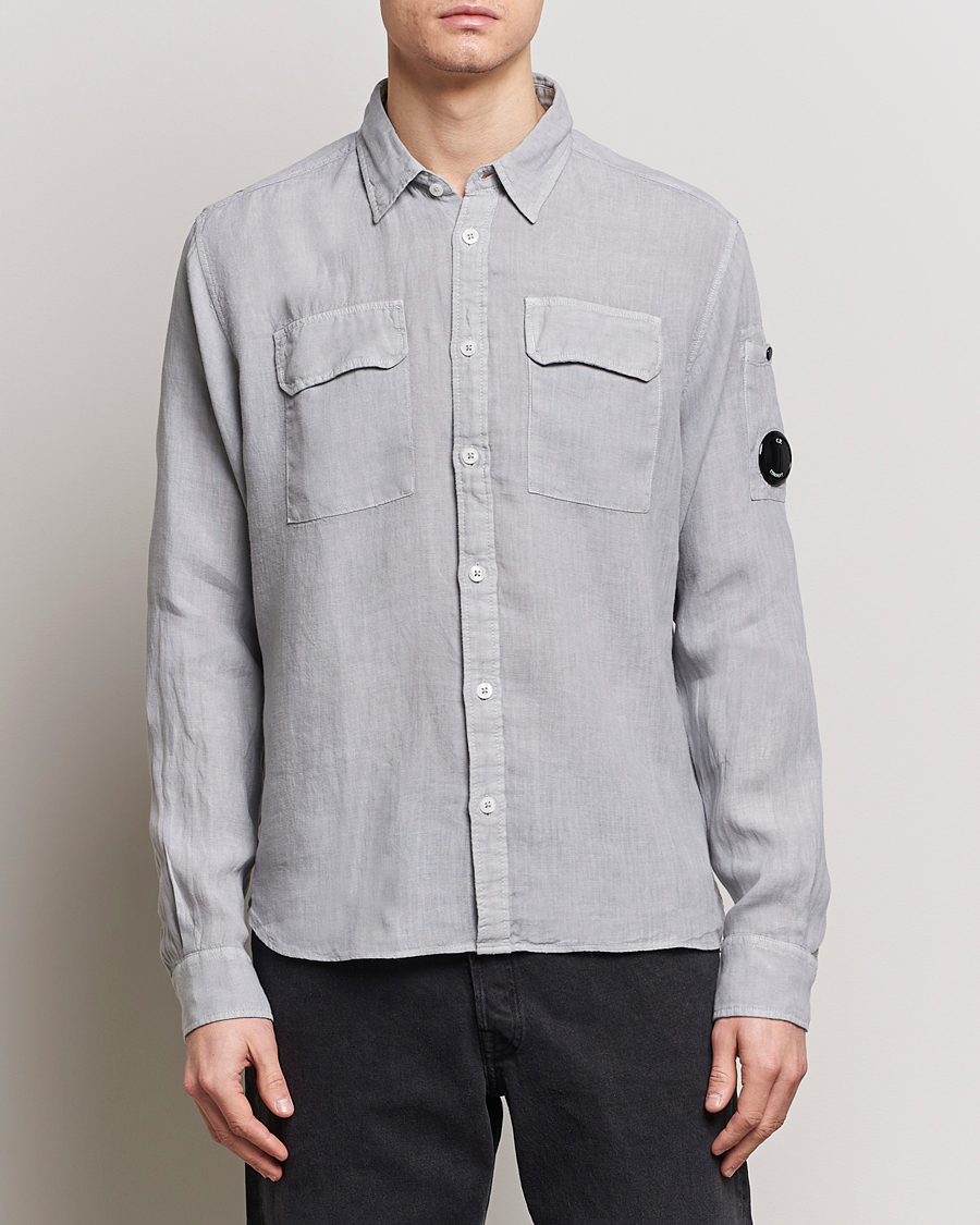 Mies | Pellavapaidat | C.P. Company | Long Sleeve Linen Shirt Grey