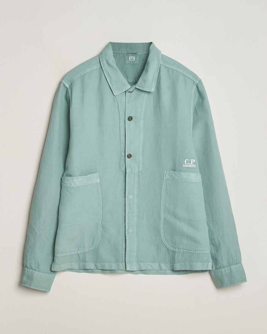 Mies | Kauluspaidat | C.P. Company | Broken Linen/Cotton Overshirt Light Green