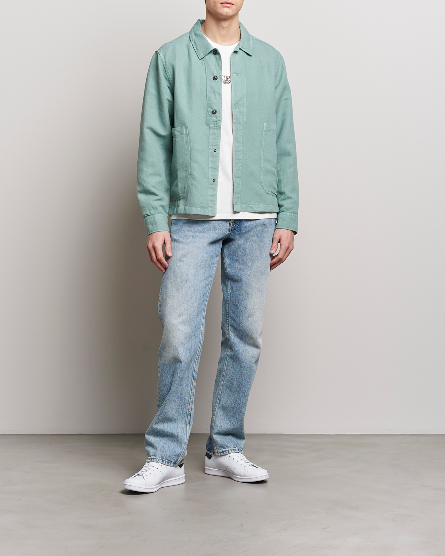 Mies | Kauluspaidat | C.P. Company | Broken Linen/Cotton Overshirt Light Green