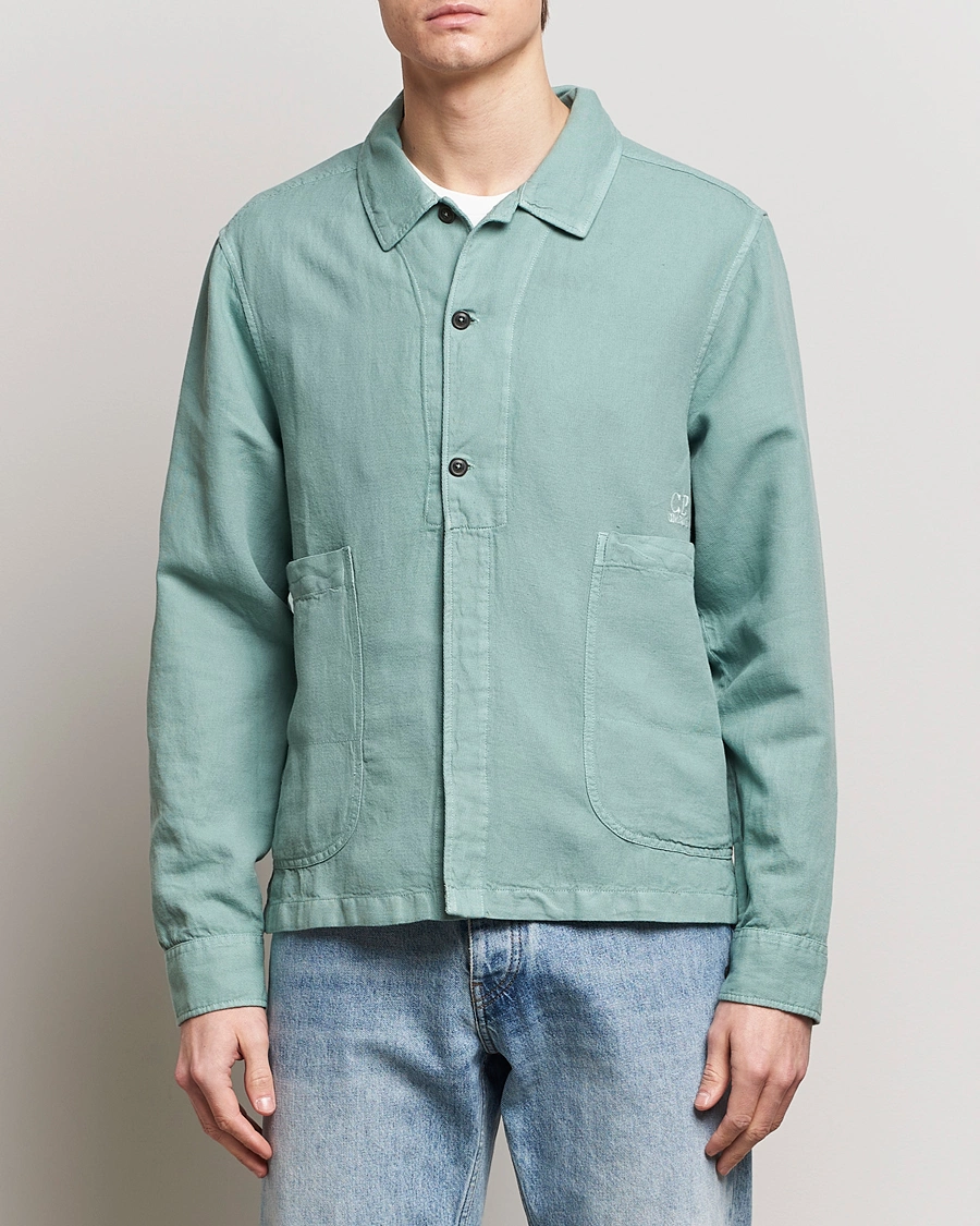 Mies |  | C.P. Company | Broken Linen/Cotton Overshirt Light Green