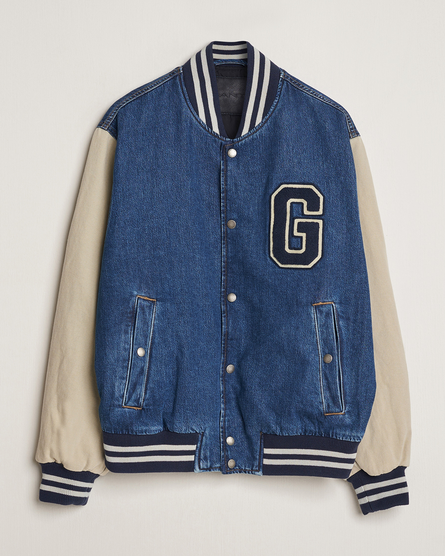 Mies | Takit | GANT | Denim Varsity Jacket Dark Blue Worn In