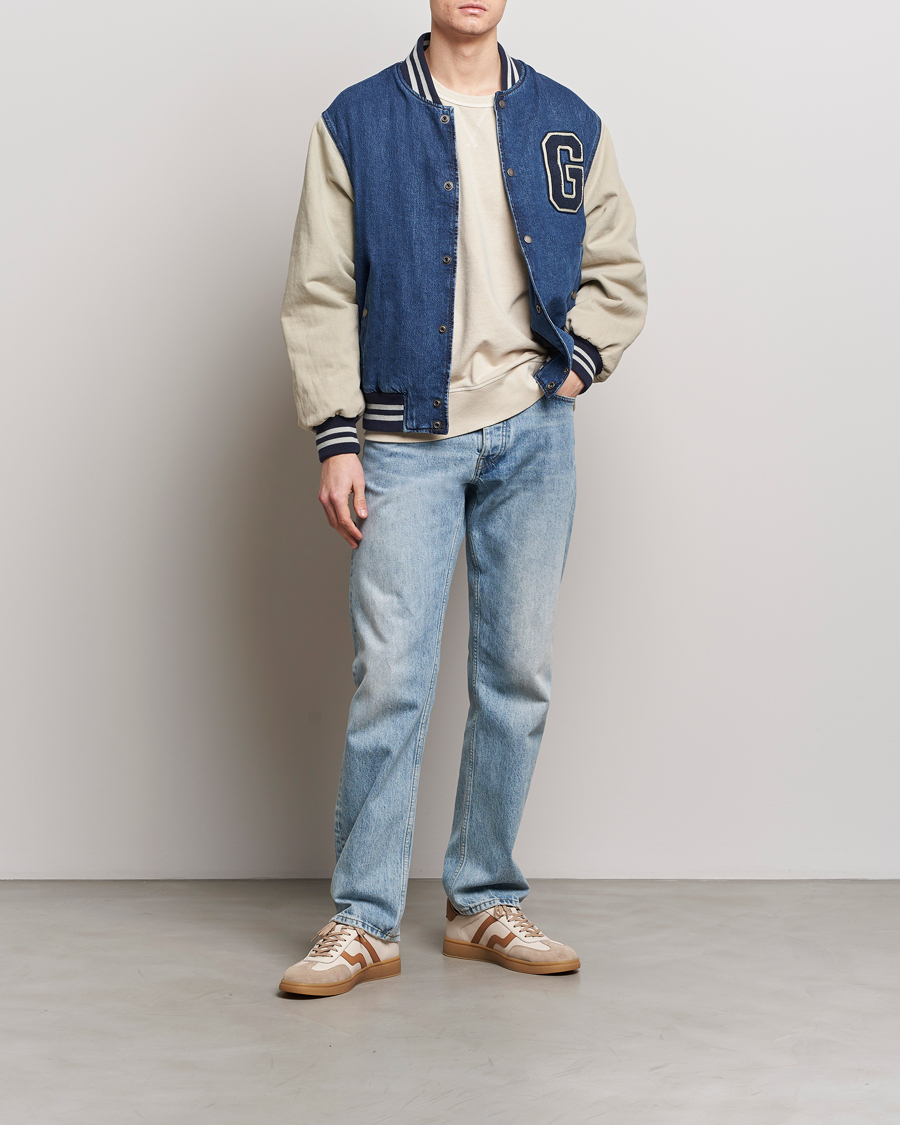 Mies | Takit | GANT | Denim Varsity Jacket Dark Blue Worn In