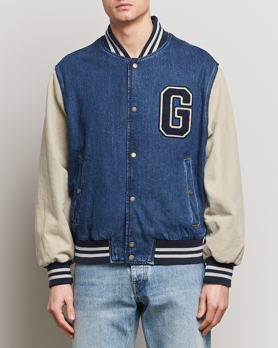 Mies | Takit | GANT | Denim Varsity Jacket Dark Blue Worn In