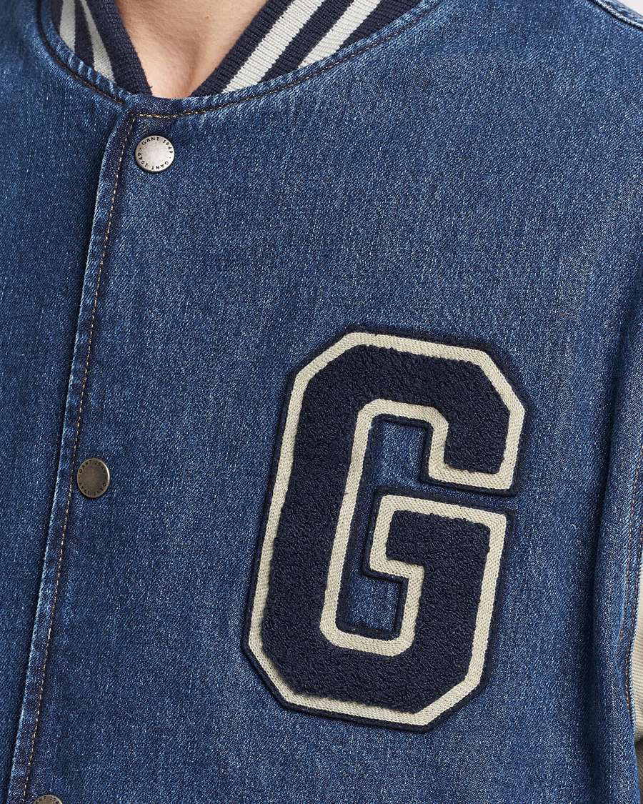 Mies | Takit | GANT | Denim Varsity Jacket Dark Blue Worn In