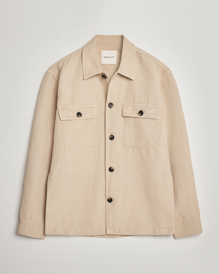 Mies | Kauluspaidat | GANT | Linen/Cotton Twill Overshirt Dry Sand