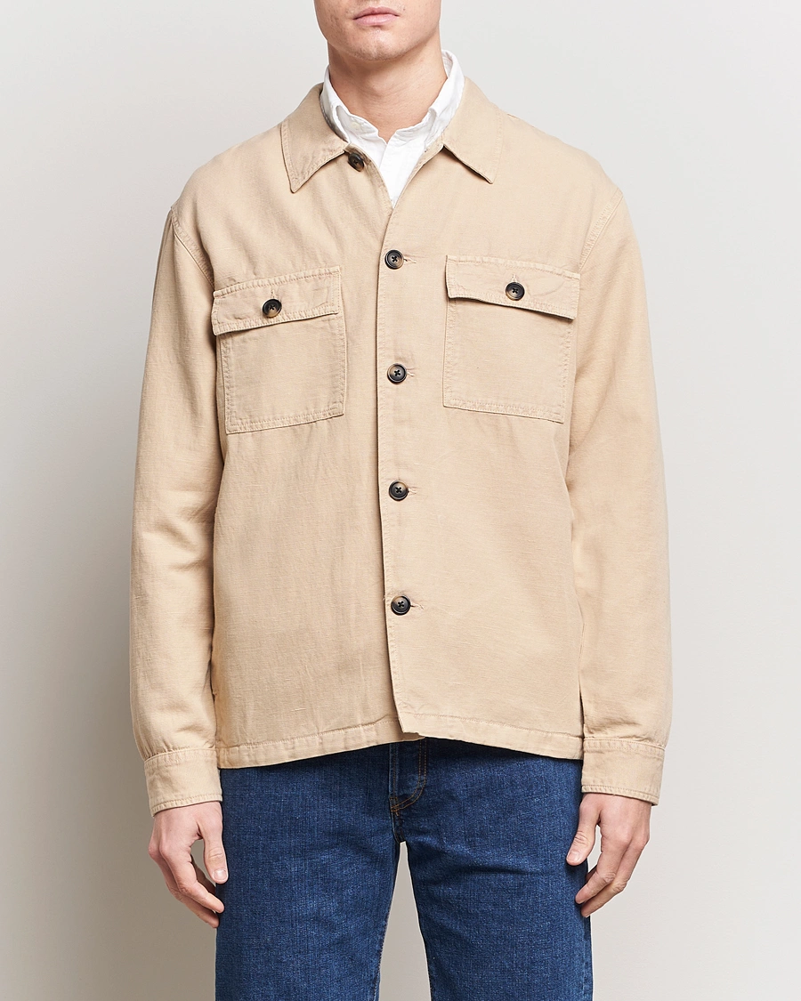 Mies | Preppy Authentic | GANT | Linen/Cotton Twill Overshirt Dry Sand