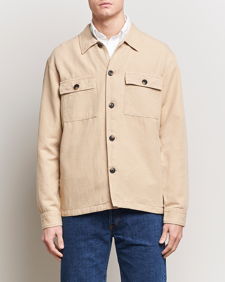 Mies | Kauluspaidat | GANT | Linen/Cotton Twill Overshirt Dry Sand