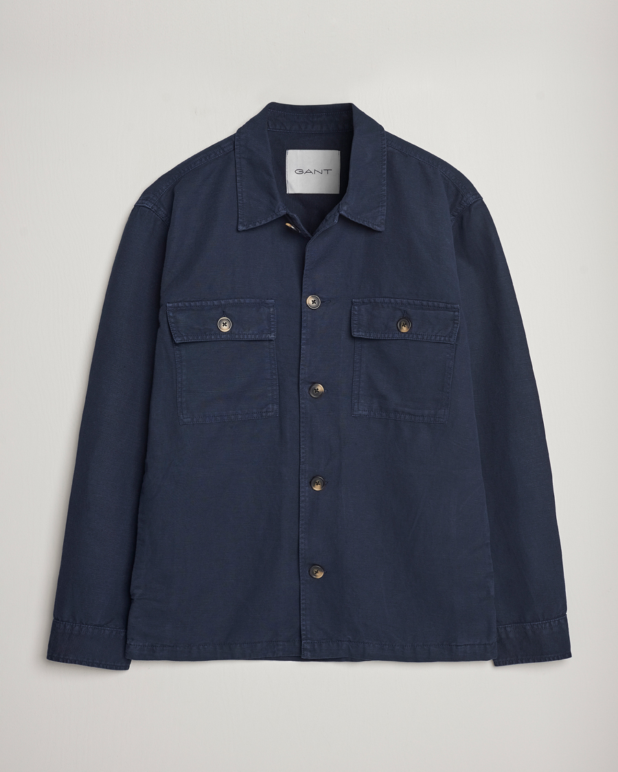 Mies | Kauluspaidat | GANT | Linen/Cotton Twill Overshirt Marine