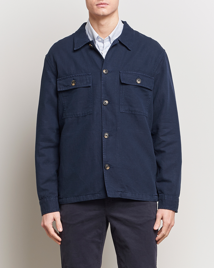 Mies | Kauluspaidat | GANT | Linen/Cotton Twill Overshirt Marine