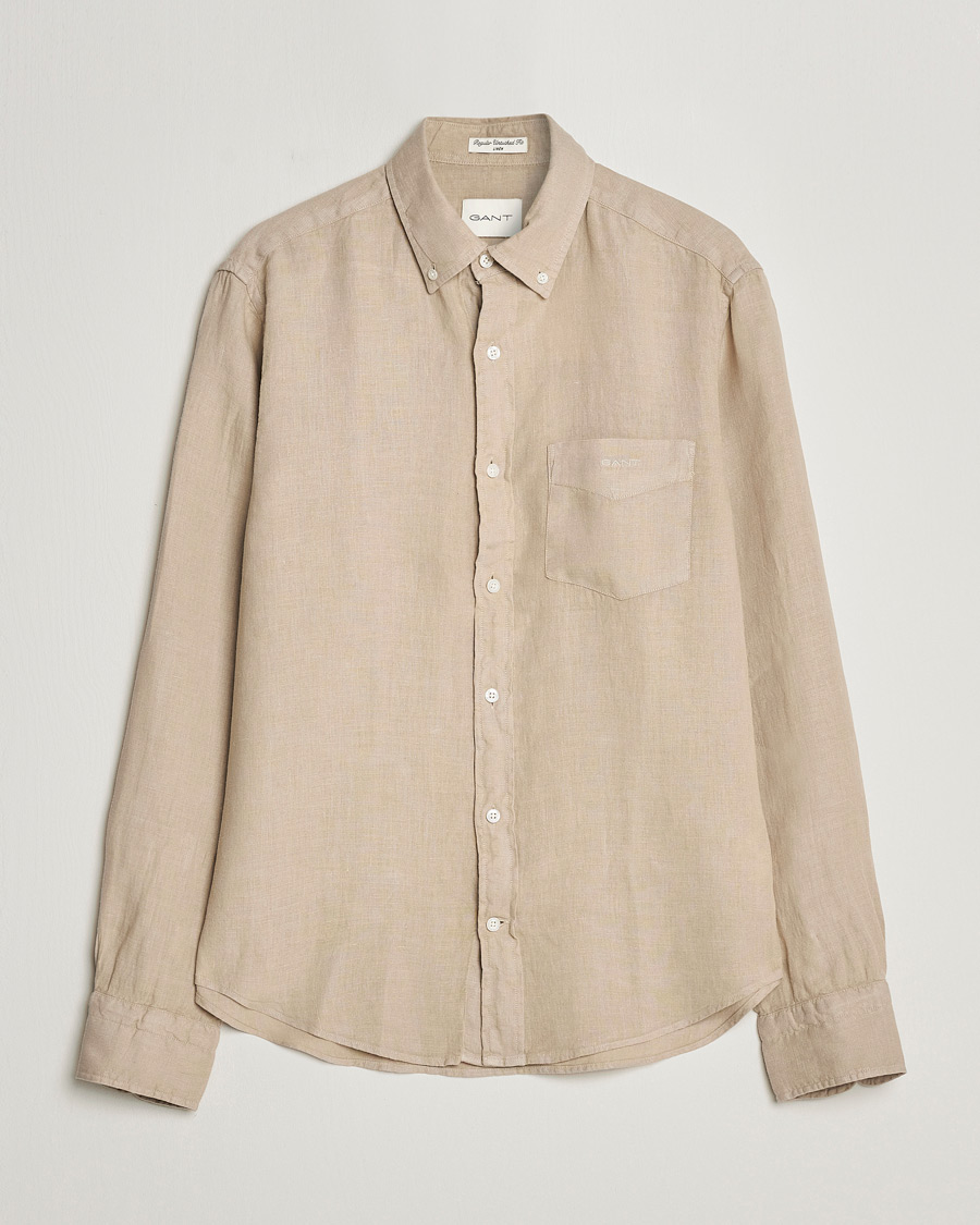 Mies | Kauluspaidat | GANT | Regular Fit Garment Dyed Linen Shirt Concrete Beige