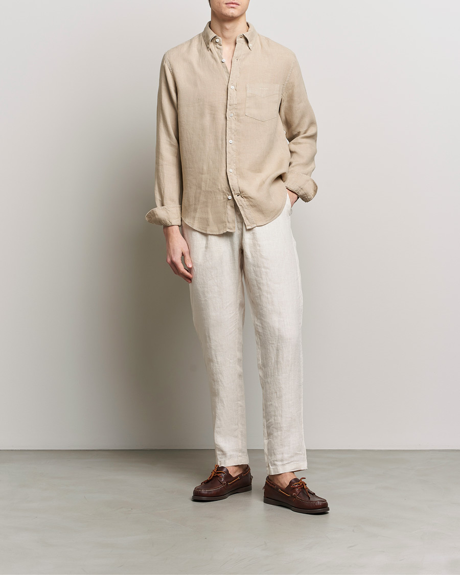 Mies | Kauluspaidat | GANT | Regular Fit Garment Dyed Linen Shirt Concrete Beige