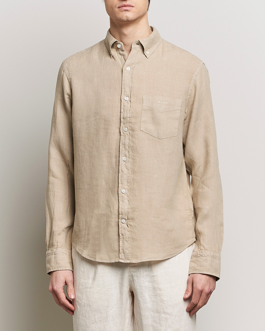 Mies | Pellavapaidat | GANT | Regular Fit Garment Dyed Linen Shirt Concrete Beige