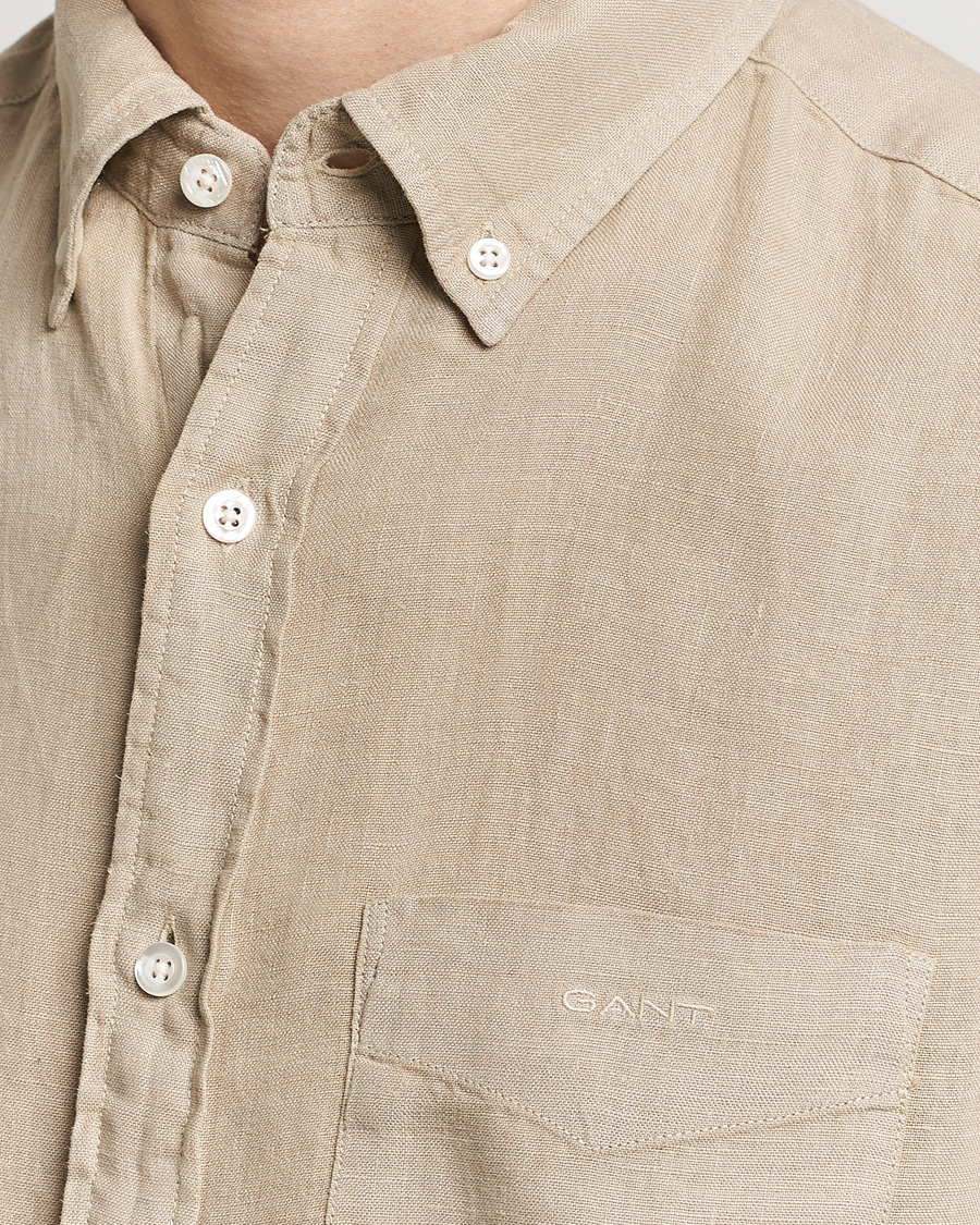 Mies | Kauluspaidat | GANT | Regular Fit Garment Dyed Linen Shirt Concrete Beige