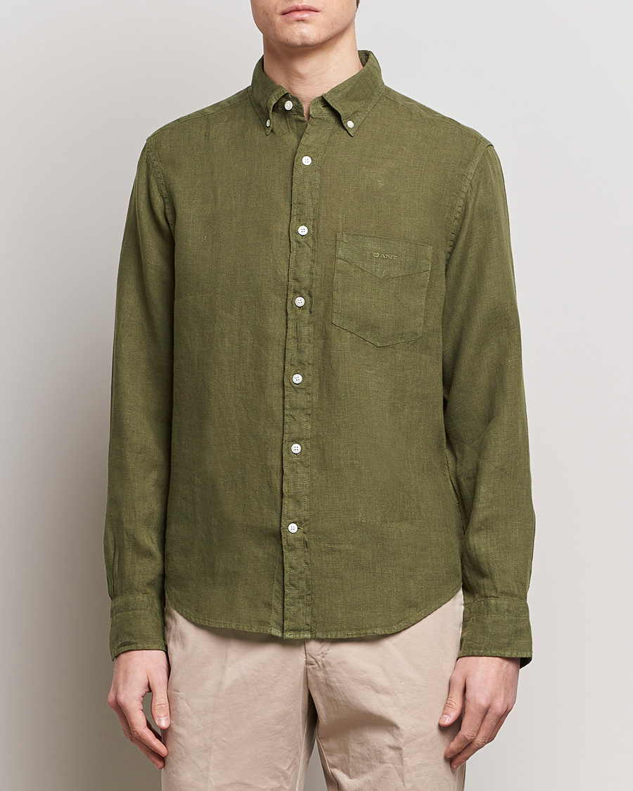 Mies | Pellavapaidat | GANT | Regular Fit Garment Dyed Linen Shirt Juniper Green