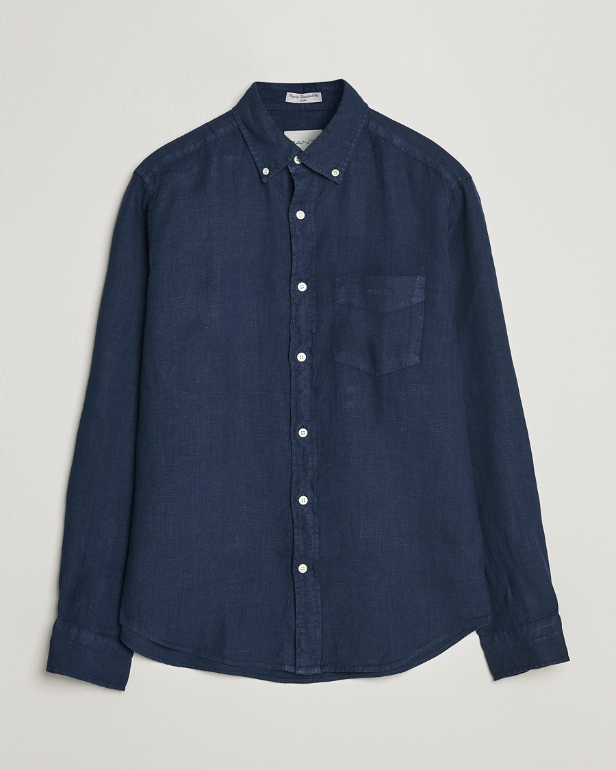Mies | Kauluspaidat | GANT | Regular Fit Garment Dyed Linen Shirt Marine
