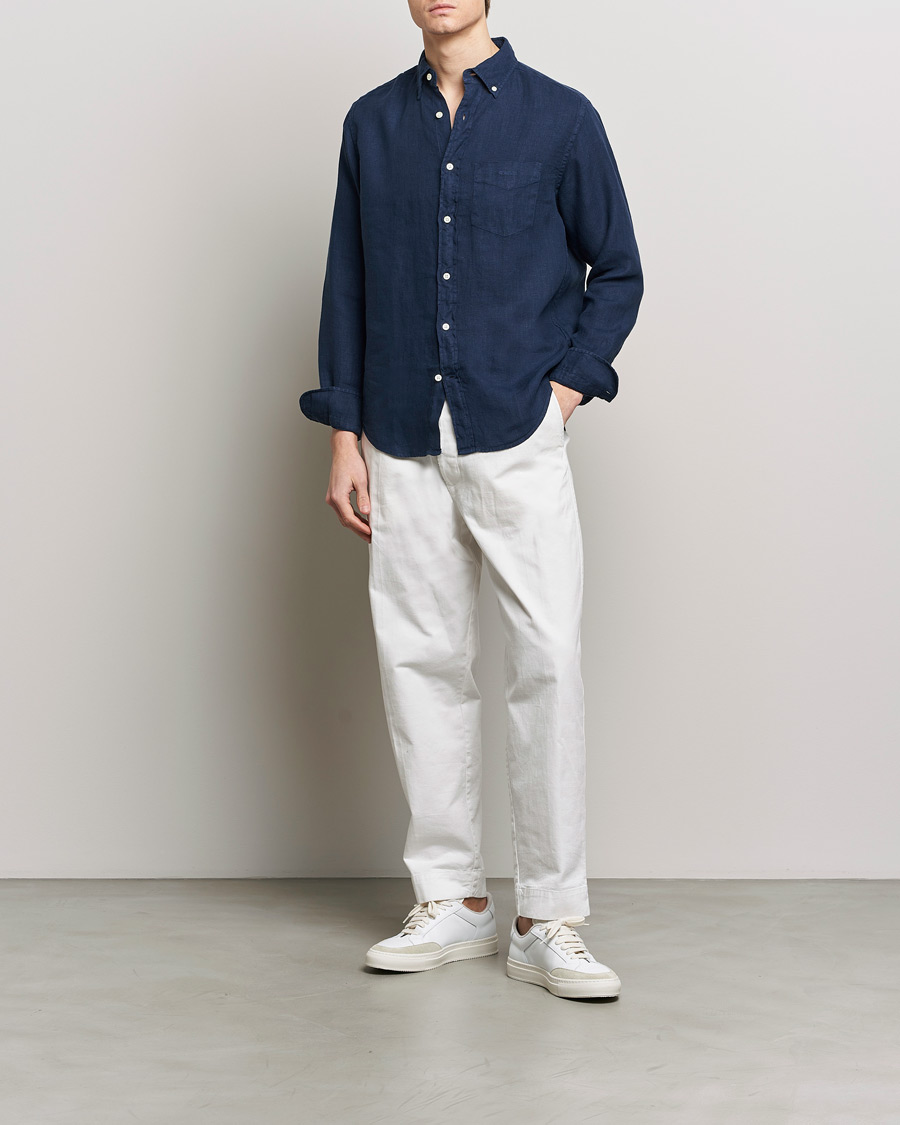 Mies | Kauluspaidat | GANT | Regular Fit Garment Dyed Linen Shirt Marine