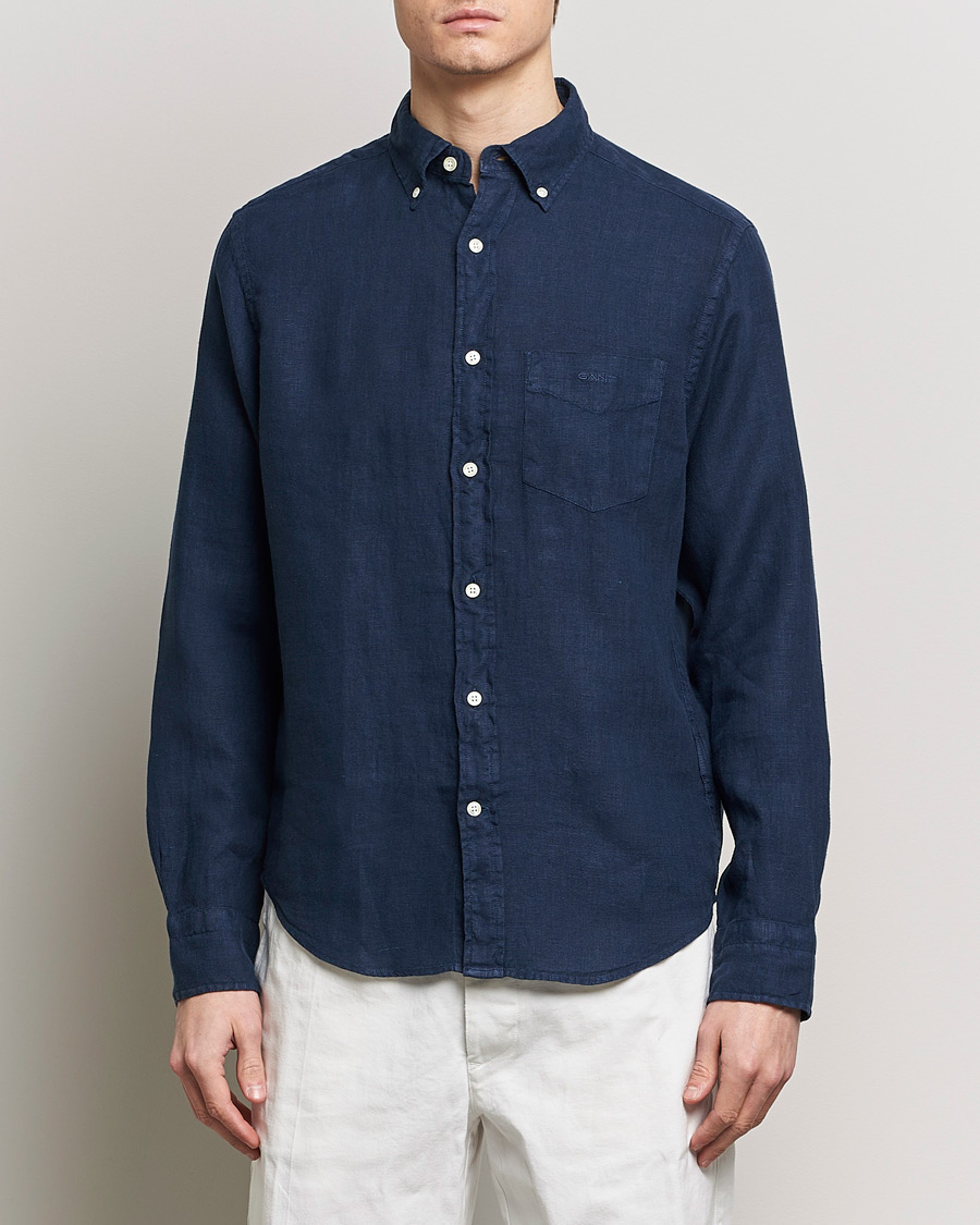Mies | Kanta-asiakastarjous | GANT | Regular Fit Garment Dyed Linen Shirt Marine