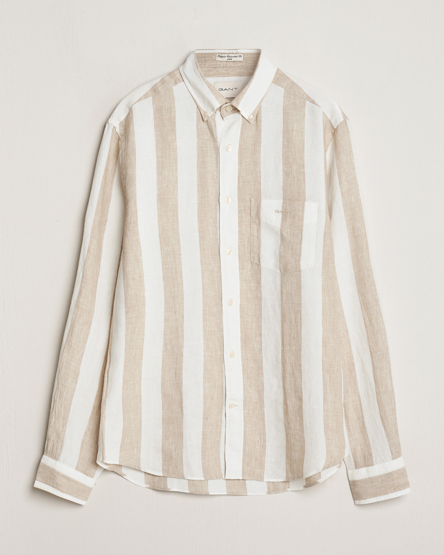 Mies | Kauluspaidat | GANT | Regular Fit Bold Stripe Linen Shirt Beige/White