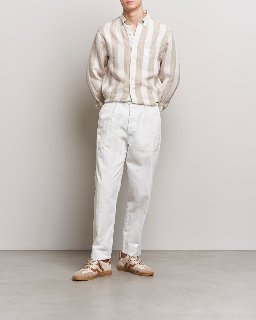 Mies | Kauluspaidat | GANT | Regular Fit Bold Stripe Linen Shirt Beige/White