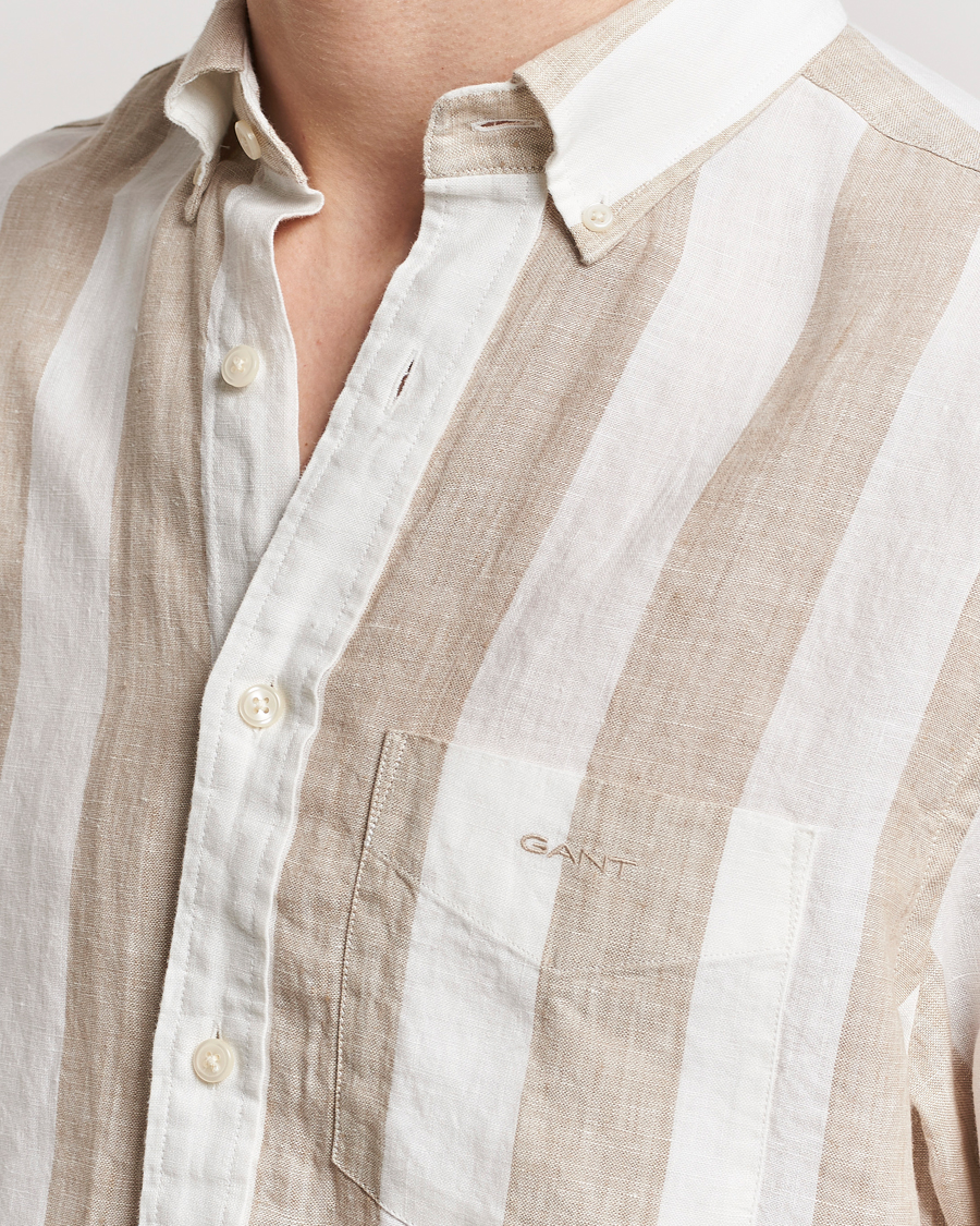 Mies | Kauluspaidat | GANT | Regular Fit Bold Stripe Linen Shirt Beige/White