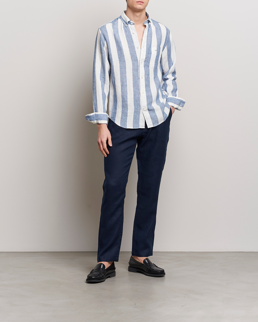 Mies | Kauluspaidat | GANT | Regular Fit Bold Stripe Linen Shirt Blue/White