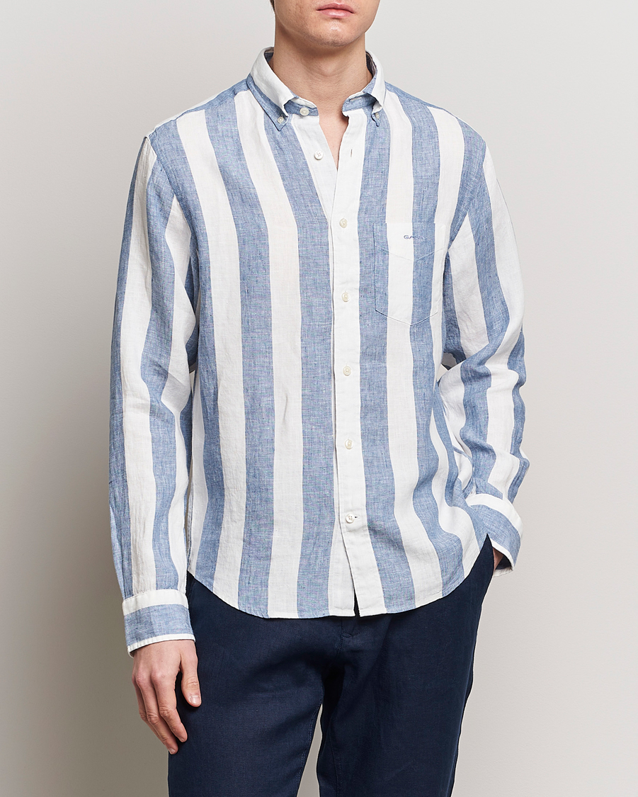 Mies | Uutuudet | GANT | Regular Fit Bold Stripe Linen Shirt Blue/White